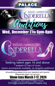 Auditions for Cinderella Wednesday December 27th from 6pm-8pm!
